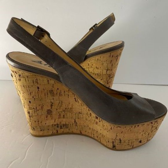 Alexia Leather Slingback On Cork Covered Wedge Heel Gray 38 Made in Italy - Picture 3 of 7